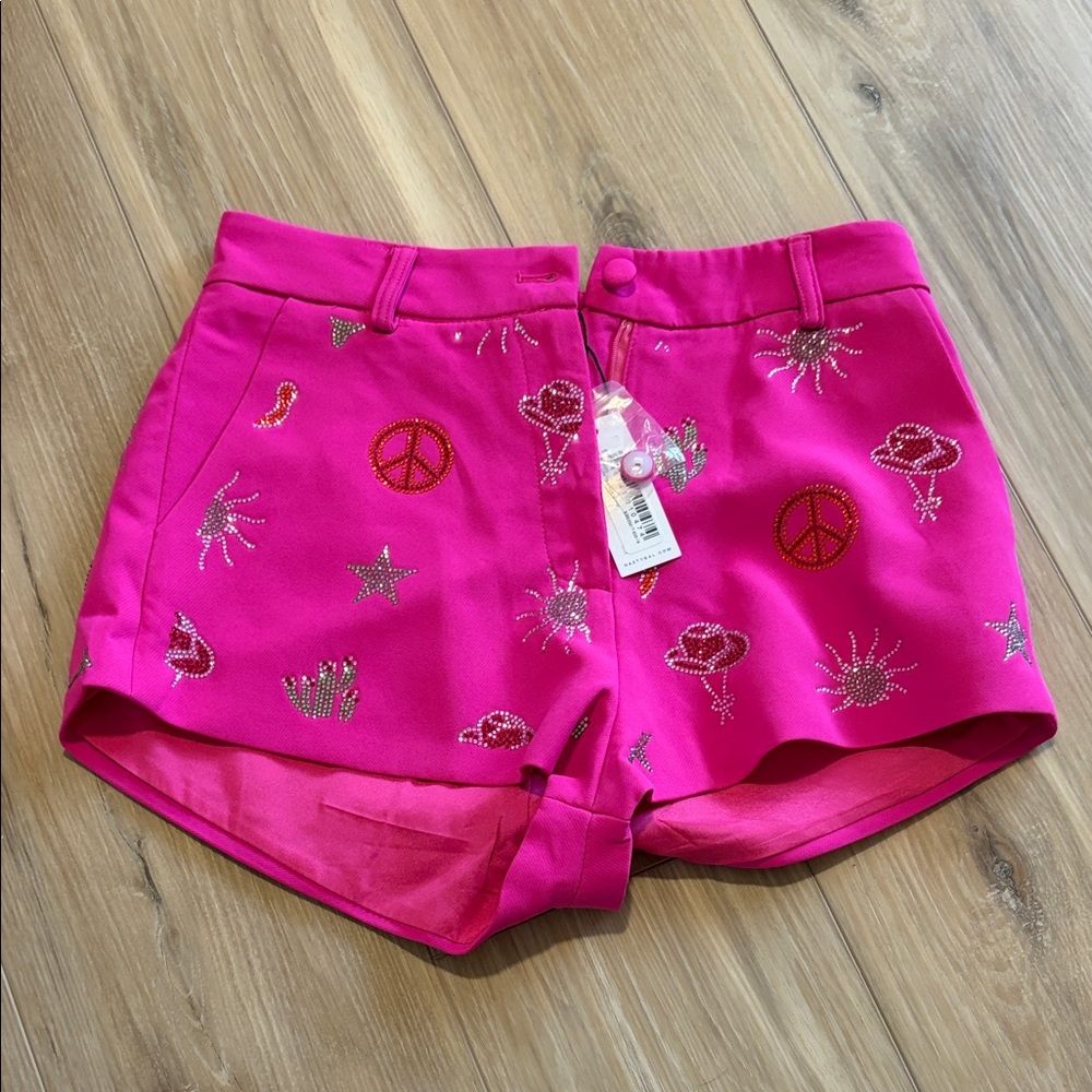 Nasty Gal Hot Pink Embroidered High Waist Shorts